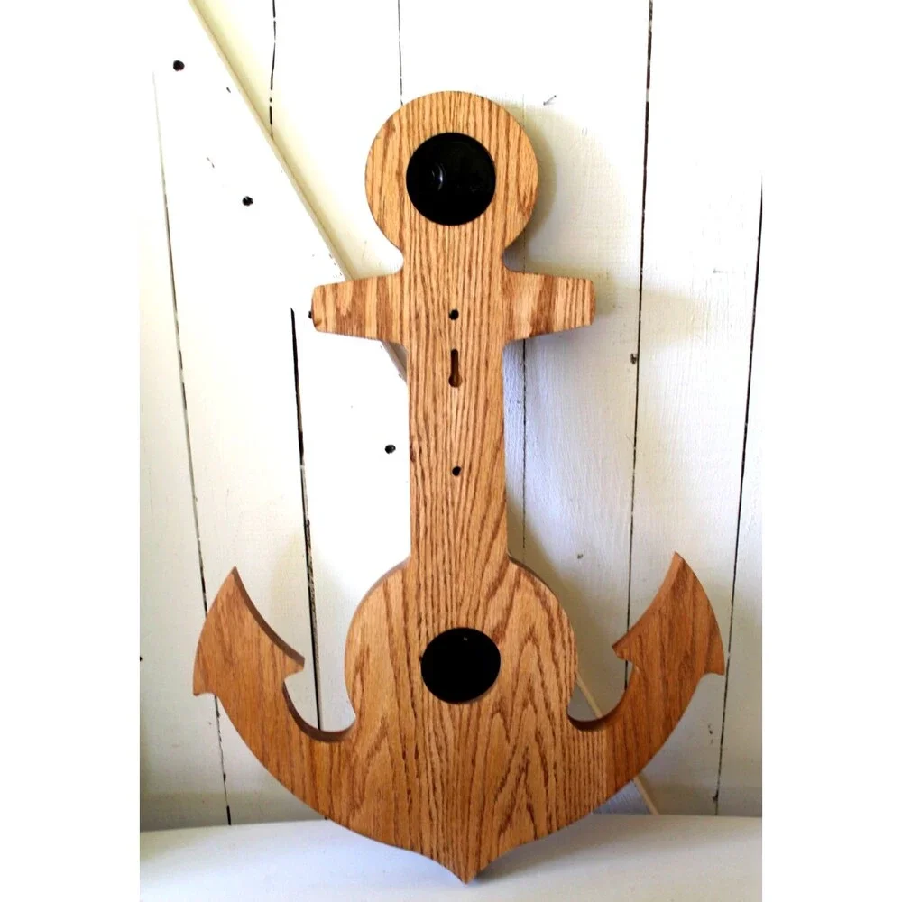 Rare Vintage Wood Carved Anchor Millibars Barometer Weather/Time 22